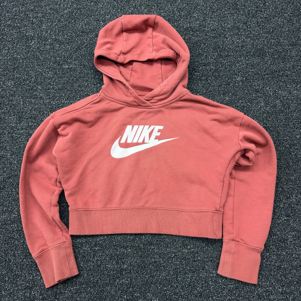 Nike Sportswear Essential Cropped Hoodie Pink Rose Futura Logo Womens Medium